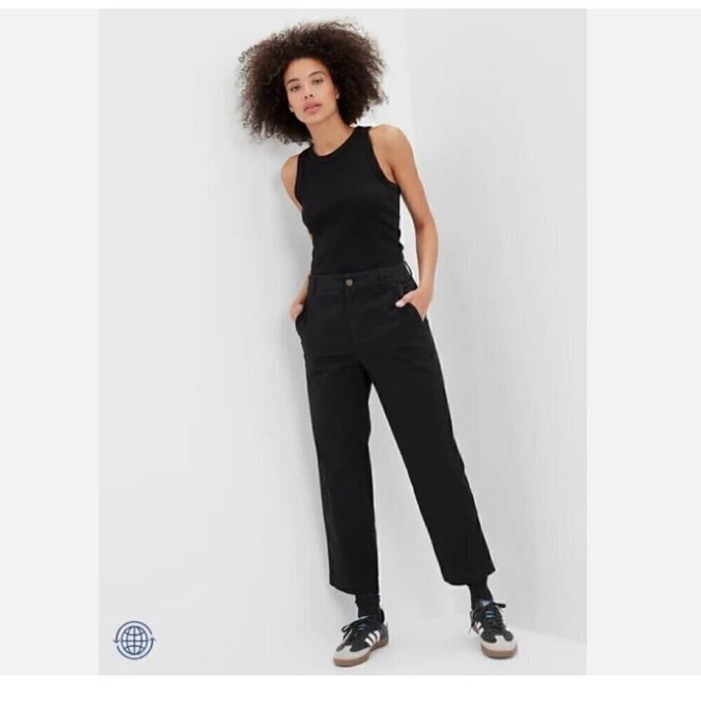 GAP 90's Style High Rise Girlfriend Stretch Twill Khaki Pants Black Size 4 RT$60